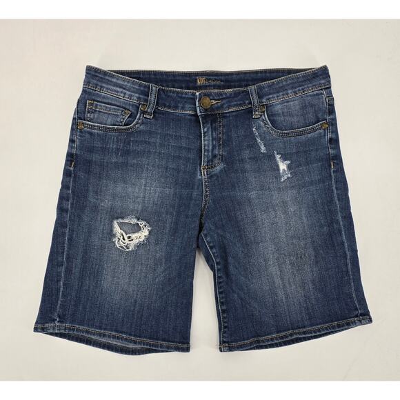 Kut from the Kloth Distressed Denim Bermuda Shorts - Size 8 - Picture 1 of 6